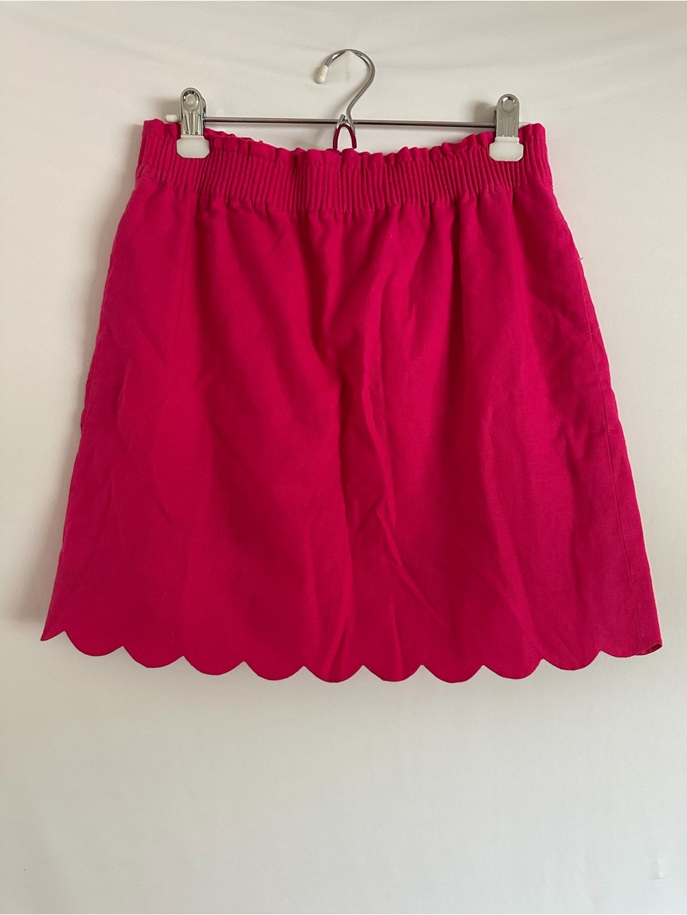 J. Crew Pink Linen Blend Scalloped Hem Mini Skirt Size 8 Elastic Waist Fuchsia